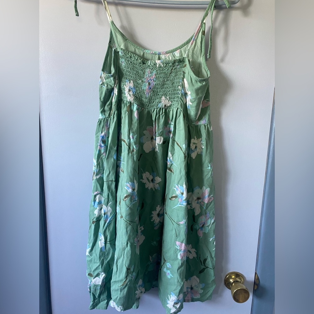 light green flowy dress with white/blue/purple flower detailing - Picture 2 of 3